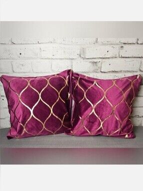Pair Purple Gold Velvet Pillow Covers 20x20 Geometric Glam Decor